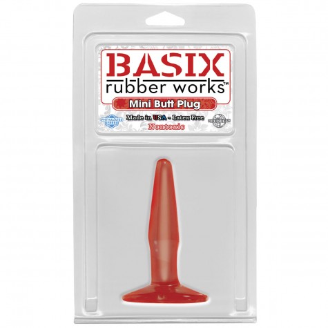 Маленькая красная анальная пробка Basix Rubber Works Mini Butt Plug - 10,8 см.